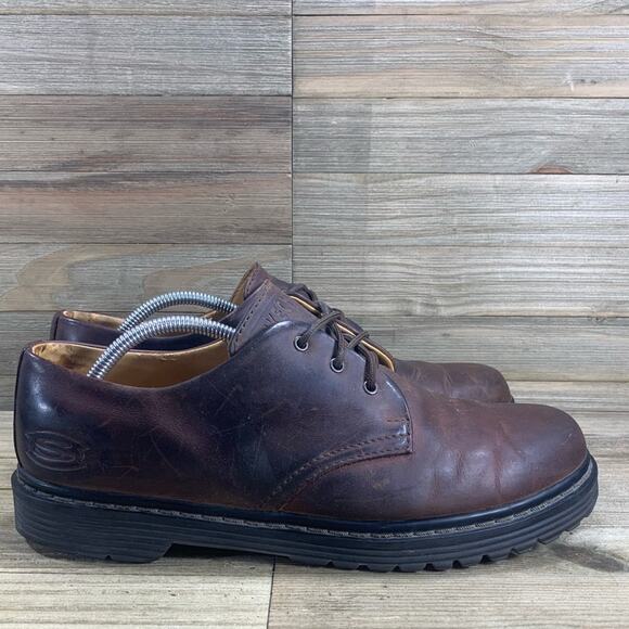 VTG Skechers Men’s 11 Brown Leather Comfort Y2K Lug Chunky Casual Oxford Shoes